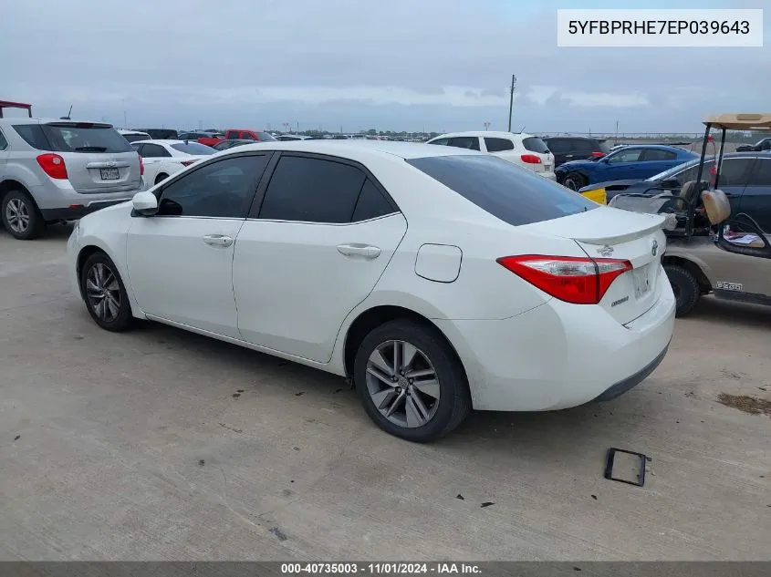 2014 Toyota Corolla Le Eco Plus VIN: 5YFBPRHE7EP039643 Lot: 40735003