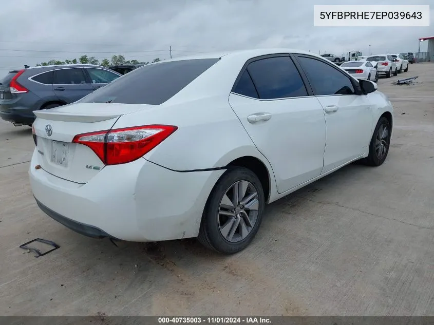 5YFBPRHE7EP039643 2014 Toyota Corolla Le Eco Plus