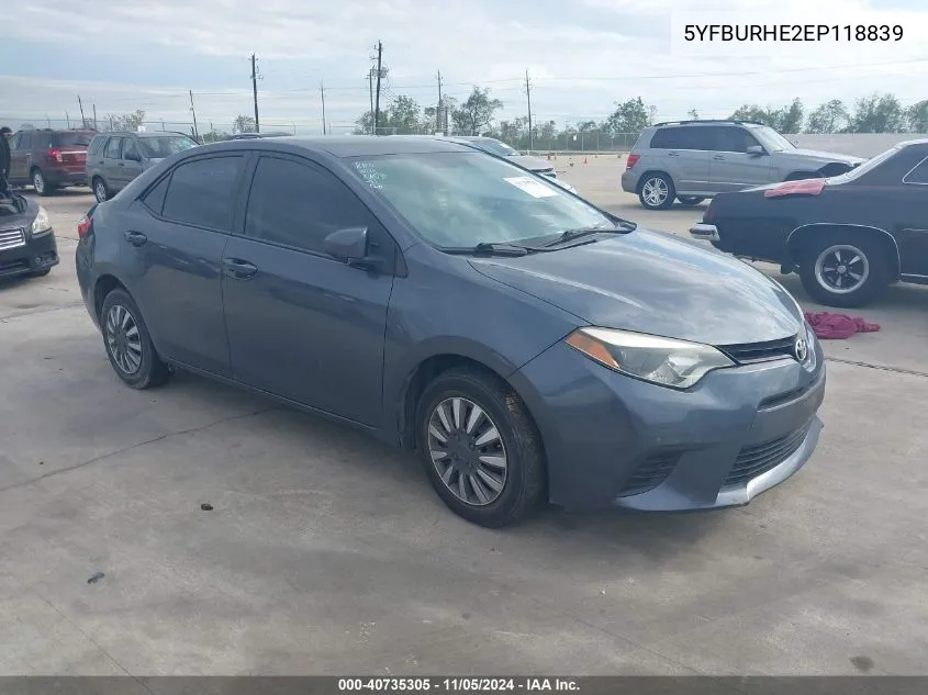 2014 Toyota Corolla L VIN: 5YFBURHE2EP118839 Lot: 40735305