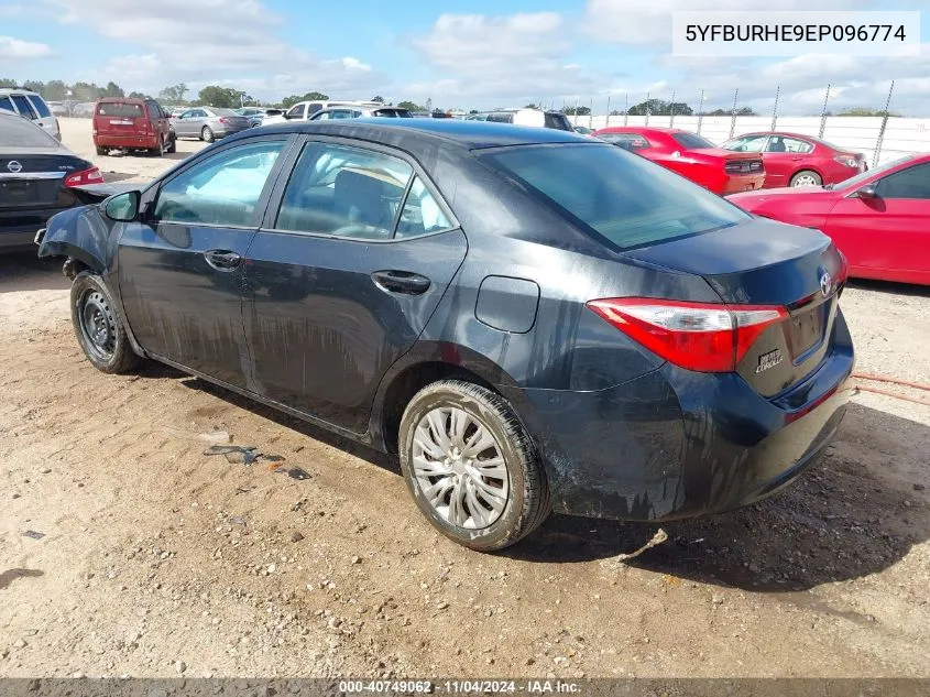 2014 Toyota Corolla L/Le/S/S Plus/Le Plus/Le Premium/S Premium VIN: 5YFBURHE9EP096774 Lot: 40749062