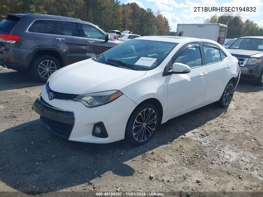 2014 Toyota Corolla S Plus VIN: 2T1BURHE5EC194832 Lot: 40758397