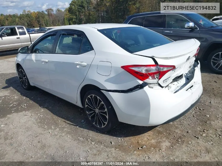 2014 Toyota Corolla S Plus VIN: 2T1BURHE5EC194832 Lot: 40758397