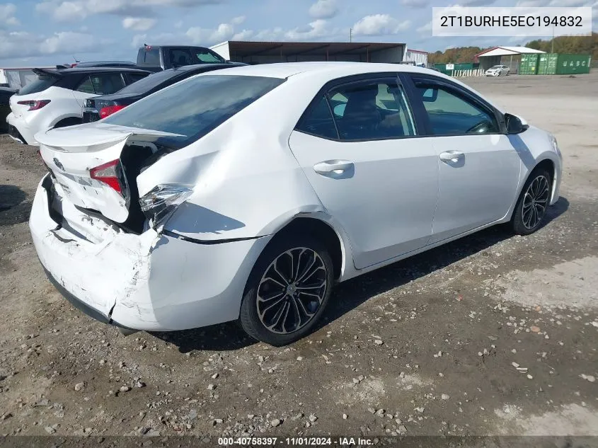 2014 Toyota Corolla S Plus VIN: 2T1BURHE5EC194832 Lot: 40758397