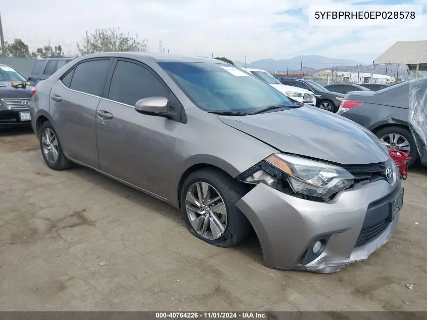 2014 Toyota Corolla Eco/Eco Plus/Eco Premium VIN: 5YFBPRHE0EP028578 Lot: 40764226