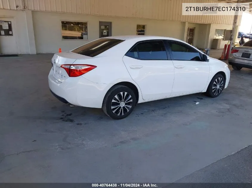 2014 Toyota Corolla Le VIN: 2T1BURHE7EC174310 Lot: 40764438