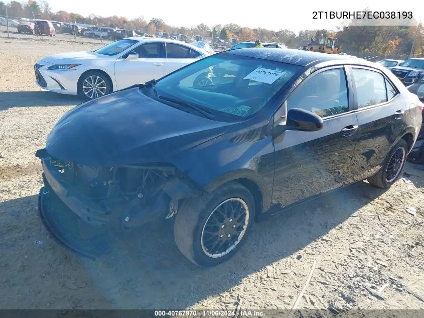 2014 Toyota Corolla Le VIN: 2T1BURHE7EC038193 Lot: 40767970