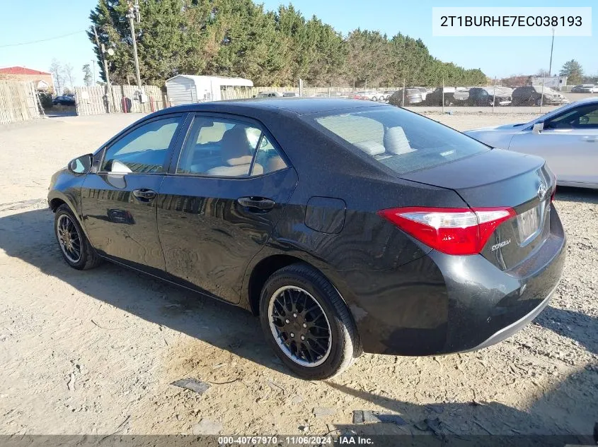 2014 Toyota Corolla Le VIN: 2T1BURHE7EC038193 Lot: 40767970