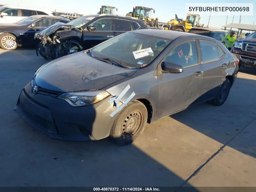 2014 Toyota Corolla L VIN: 5YFBURHE1EP000698 Lot: 40870372