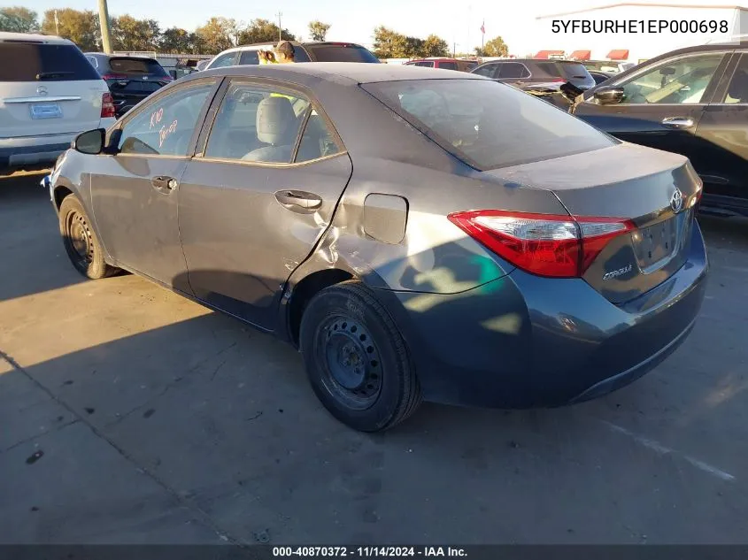 2014 Toyota Corolla L VIN: 5YFBURHE1EP000698 Lot: 40870372