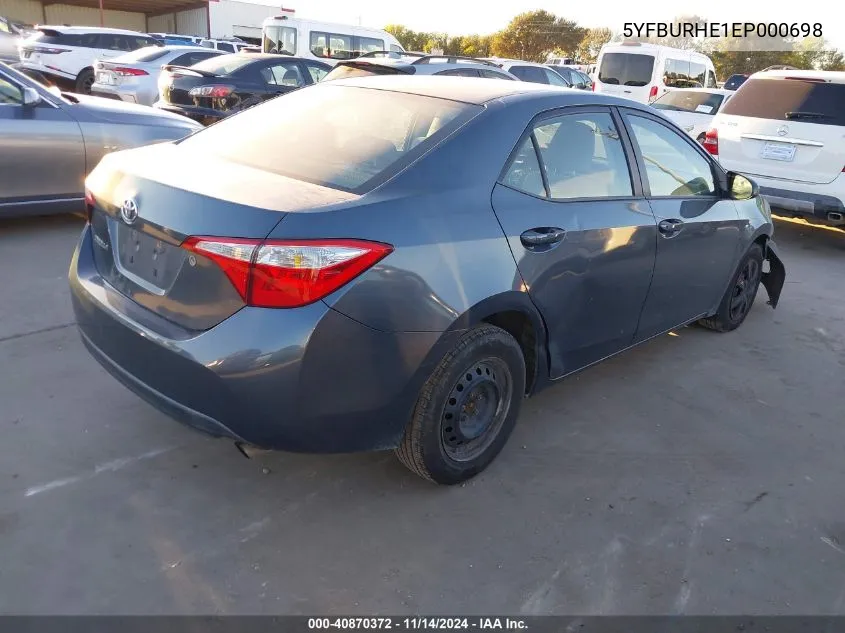 2014 Toyota Corolla L VIN: 5YFBURHE1EP000698 Lot: 40870372