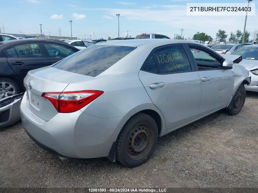 2015 Toyota Corolla L/Le/Le Pls/Prm/S/S Pls VIN: 2T1BURHE7FC324403 Lot: 12081593