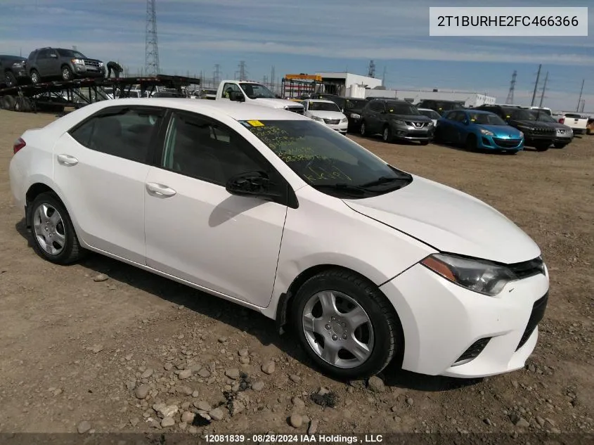 2015 Toyota Corolla L/Le/Le Pls/Prm/S/S Pls VIN: 2T1BURHE2FC466366 Lot: 12081839