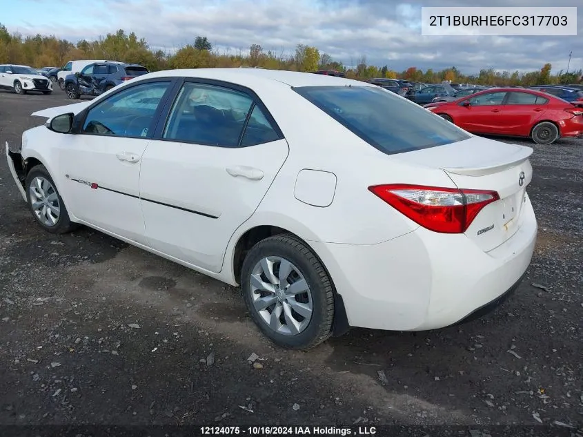 2015 Toyota Corolla L/Le/Le Pls/Prm/S/S Pls VIN: 2T1BURHE6FC317703 Lot: 12124075