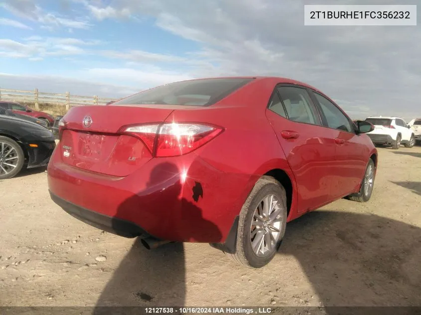 2015 Toyota Corolla Le VIN: 2T1BURHE1FC356232 Lot: 12127538