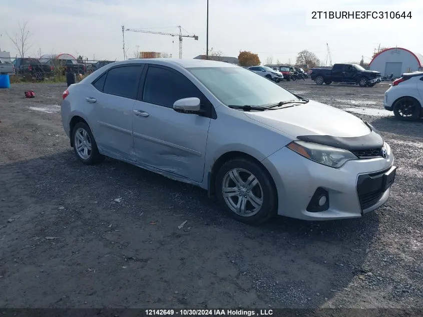 2015 Toyota Corolla L/Le/Le Pls/Prm/S/S Pls VIN: 2T1BURHE3FC310644 Lot: 12142649