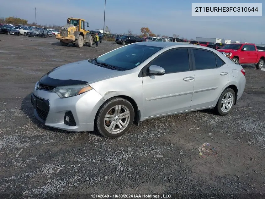 2015 Toyota Corolla L/Le/Le Pls/Prm/S/S Pls VIN: 2T1BURHE3FC310644 Lot: 12142649