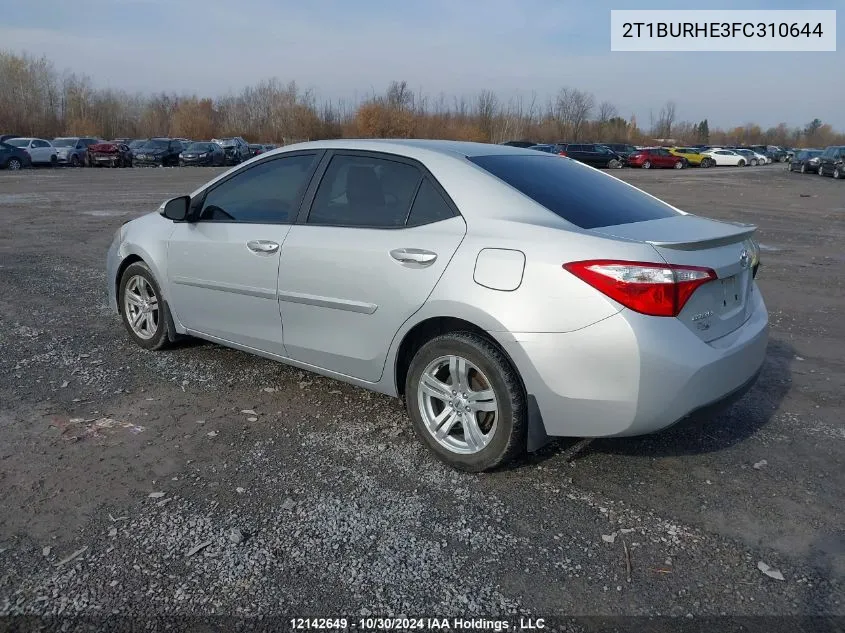 2015 Toyota Corolla L/Le/Le Pls/Prm/S/S Pls VIN: 2T1BURHE3FC310644 Lot: 12142649