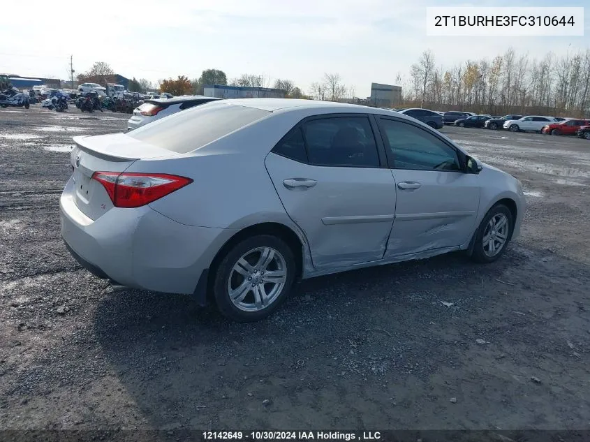 2015 Toyota Corolla L/Le/Le Pls/Prm/S/S Pls VIN: 2T1BURHE3FC310644 Lot: 12142649