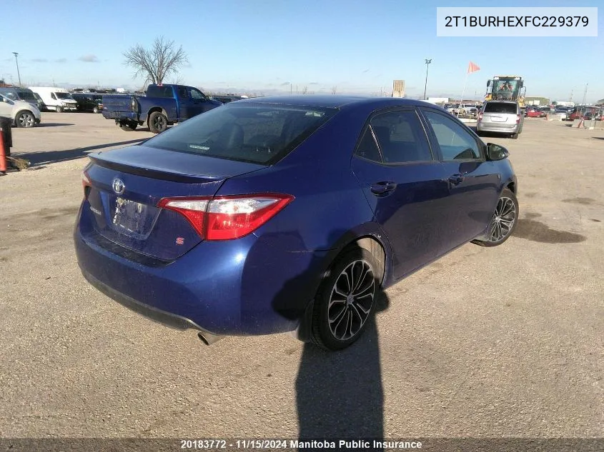 2015 Toyota Corolla S VIN: 2T1BURHEXFC229379 Lot: 20183772