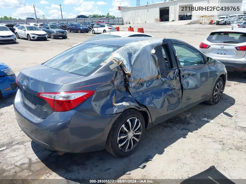 2015 Toyota Corolla Le VIN: 2T1BURHE2FC439765 Lot: 39305577