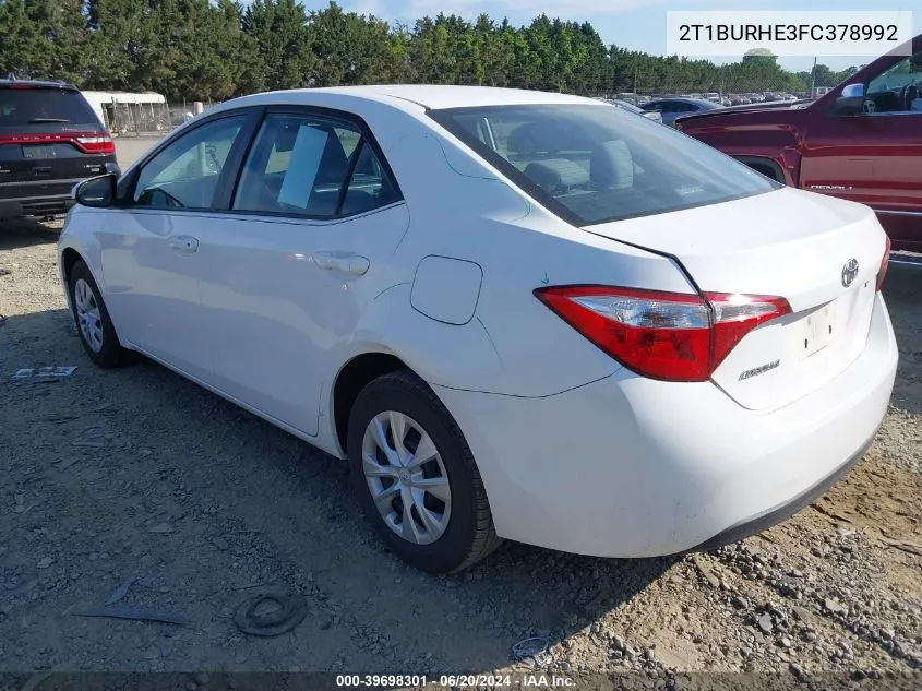 2015 Toyota Corolla L VIN: 2T1BURHE3FC378992 Lot: 39698301