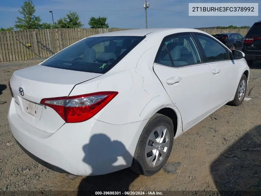 2T1BURHE3FC378992 2015 Toyota Corolla L