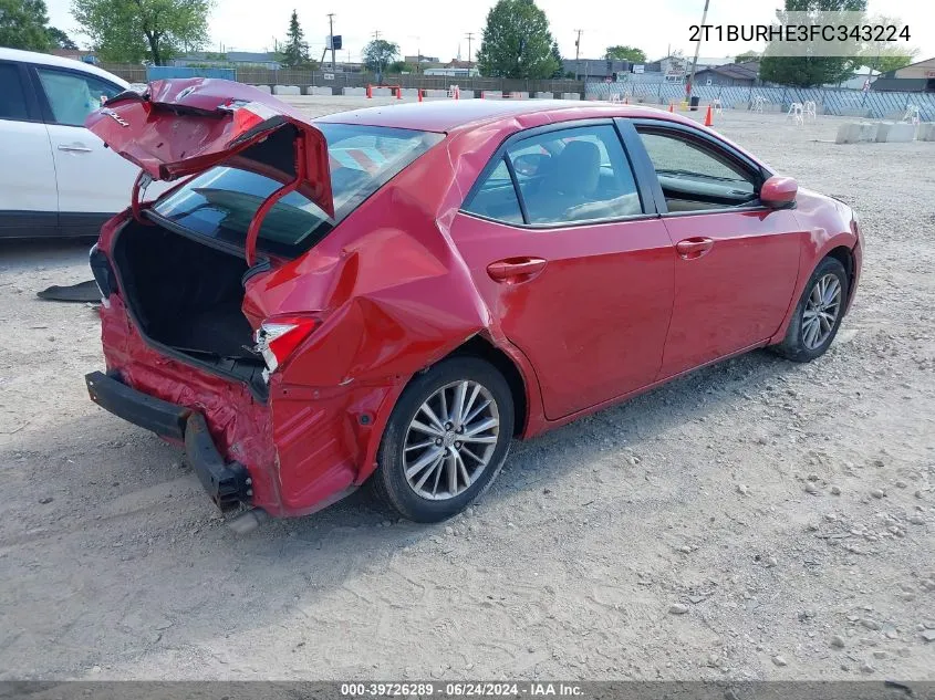 2015 Toyota Corolla Le Plus VIN: 2T1BURHE3FC343224 Lot: 39726289