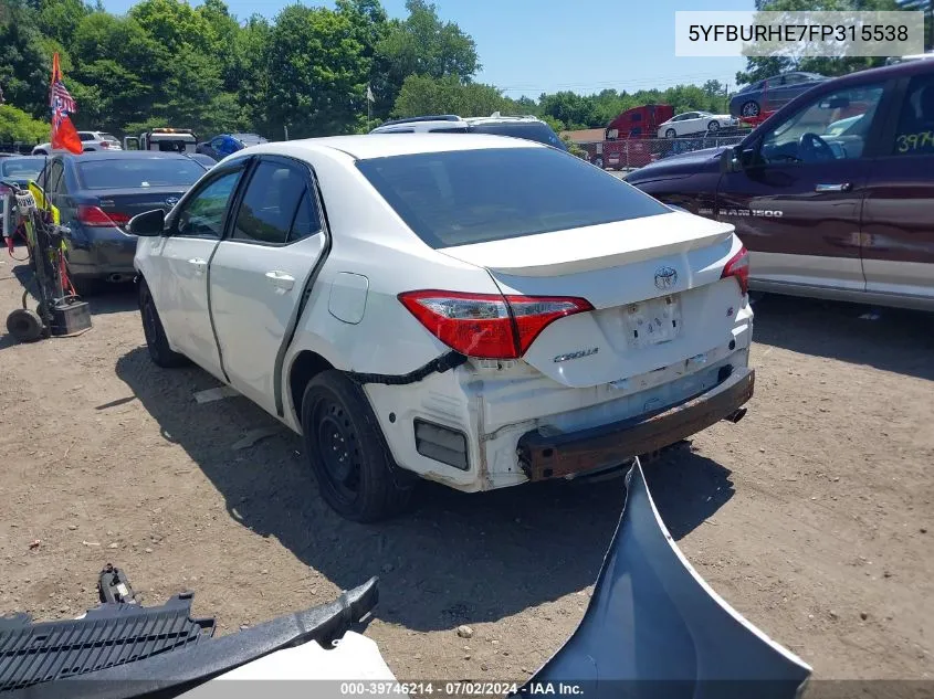 2015 Toyota Corolla S VIN: 5YFBURHE7FP315538 Lot: 40343700