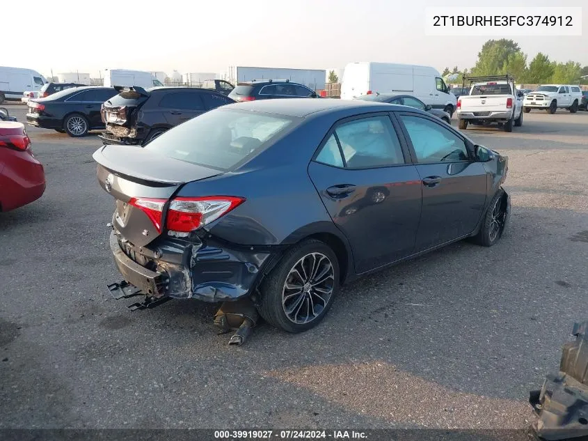 2015 Toyota Corolla S Plus VIN: 2T1BURHE3FC374912 Lot: 39919027