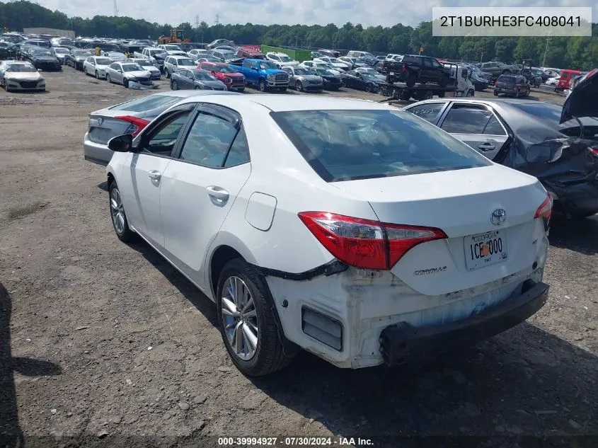 2015 Toyota Corolla Le Plus VIN: 2T1BURHE3FC408041 Lot: 39994927