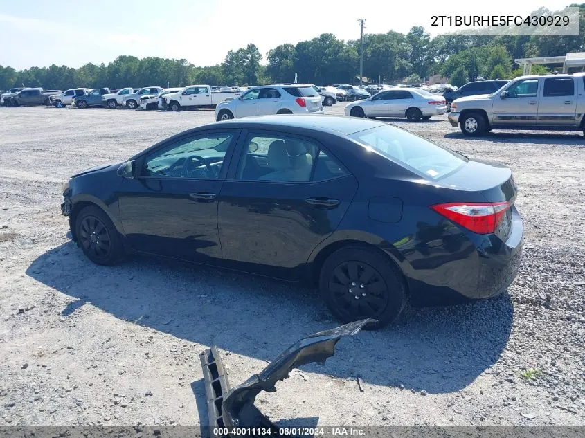 2015 Toyota Corolla Le VIN: 2T1BURHE5FC430929 Lot: 40011134