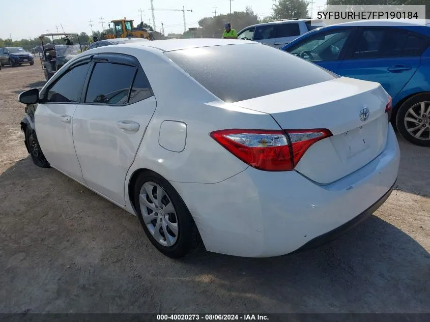 2015 Toyota Corolla Le Plus VIN: 5YFBURHE7FP190184 Lot: 40020273