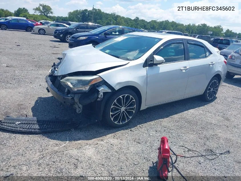 2015 Toyota Corolla S Plus VIN: 2T1BURHE8FC345602 Lot: 40092920