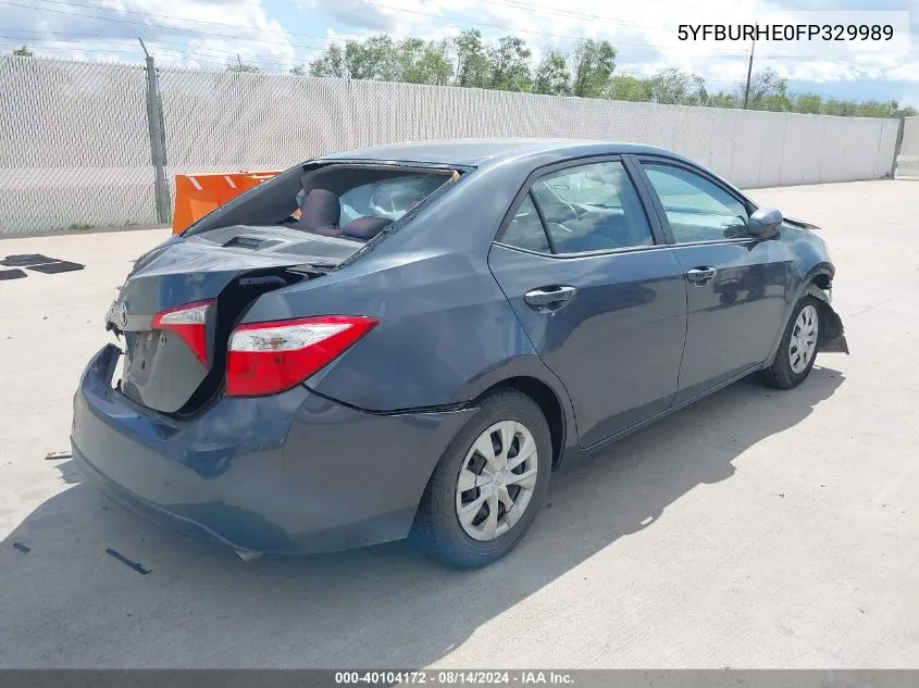 2015 Toyota Corolla L VIN: 5YFBURHE0FP329989 Lot: 40104172