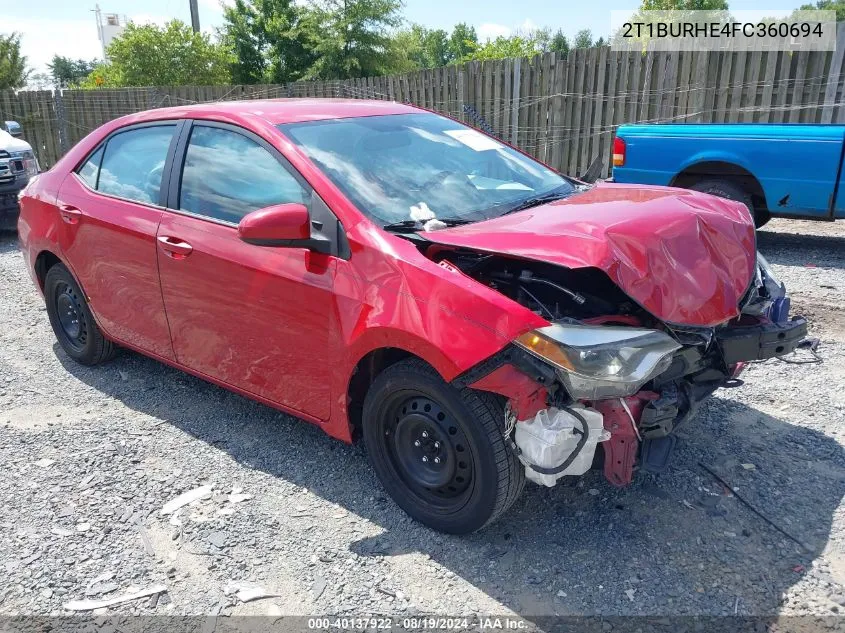 2015 Toyota Corolla Le VIN: 2T1BURHE4FC360694 Lot: 40137922