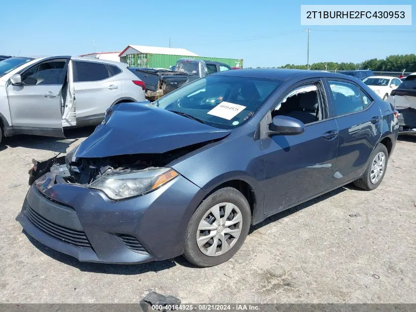 2015 Toyota Corolla L/Le/Le Pls/Prm/S/S Pls VIN: 2T1BURHE2FC430953 Lot: 40164925