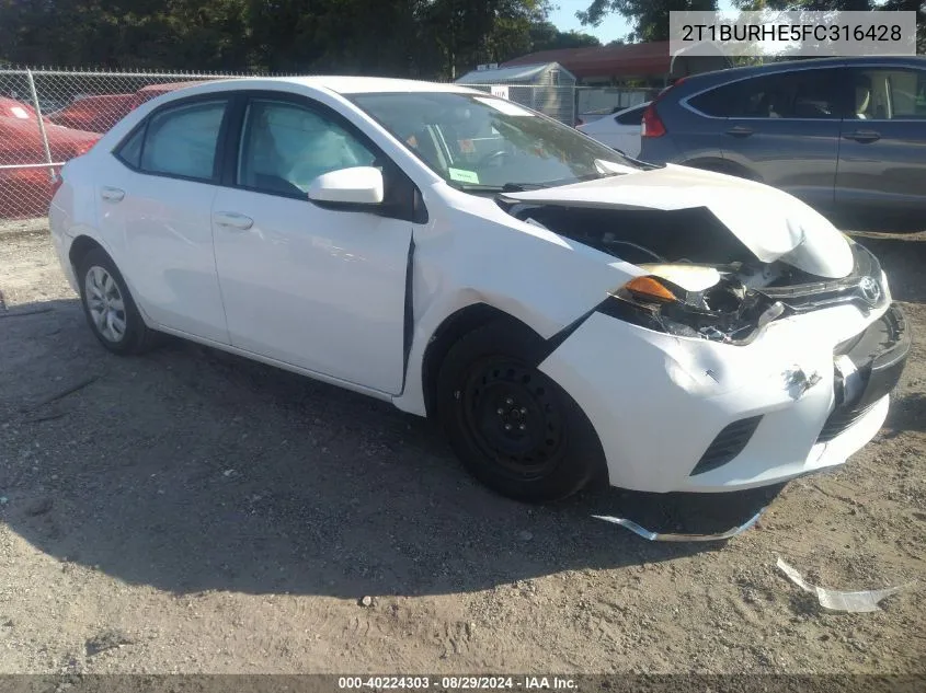 2015 Toyota Corolla Le VIN: 2T1BURHE5FC316428 Lot: 40224303