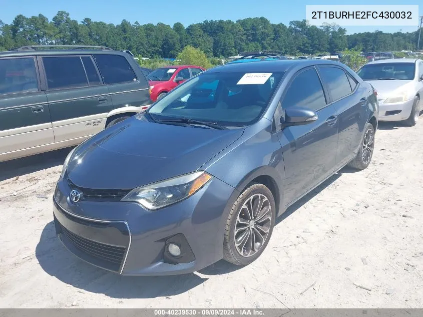 2015 Toyota Corolla S Plus VIN: 2T1BURHE2FC430032 Lot: 40239530