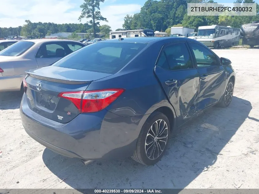 2015 Toyota Corolla S Plus VIN: 2T1BURHE2FC430032 Lot: 40239530