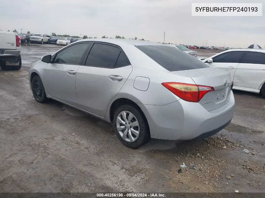 2015 Toyota Corolla L/Le/Le Pls/Prm/S/S Pls VIN: 5YFBURHE7FP240193 Lot: 40256198