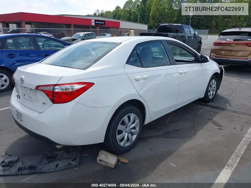 2015 Toyota Corolla Le VIN: 2T1BURHE2FC422691 Lot: 40274005