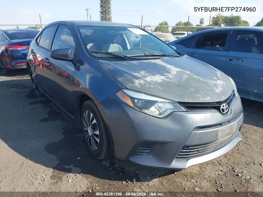 2015 Toyota Corolla L VIN: 5YFBURHE7FP274960 Lot: 40281396