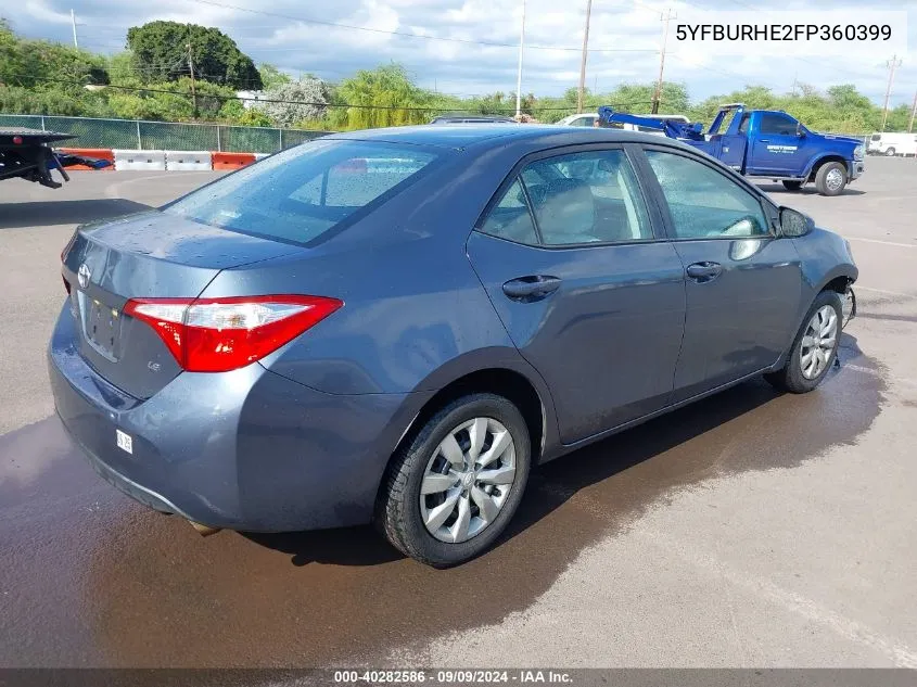 2015 Toyota Corolla Le/Le Plus/Le Premium VIN: 5YFBURHE2FP360399 Lot: 40282586