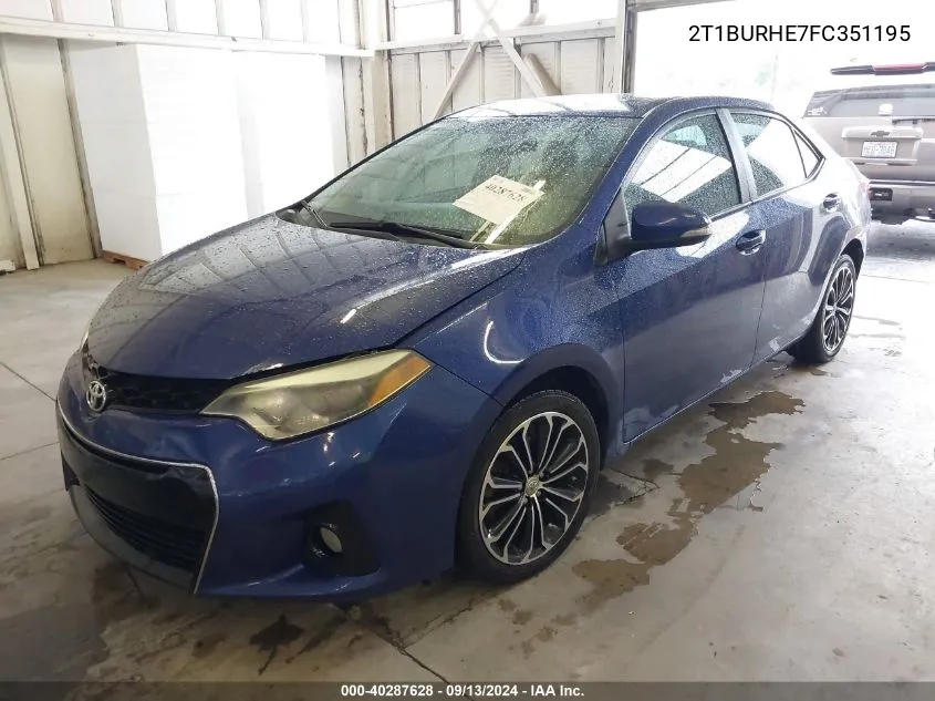 2015 Toyota Corolla S Plus VIN: 2T1BURHE7FC351195 Lot: 40287628