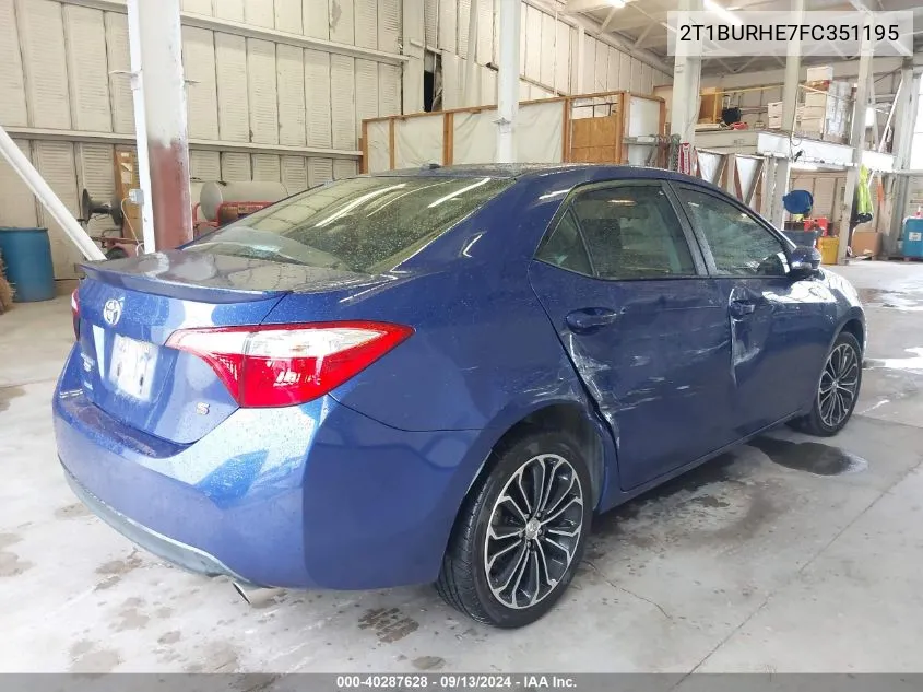 2015 Toyota Corolla S Plus VIN: 2T1BURHE7FC351195 Lot: 40287628