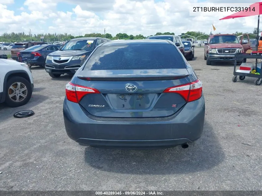 2015 Toyota Corolla S Plus VIN: 2T1BURHE1FC331914 Lot: 40289345