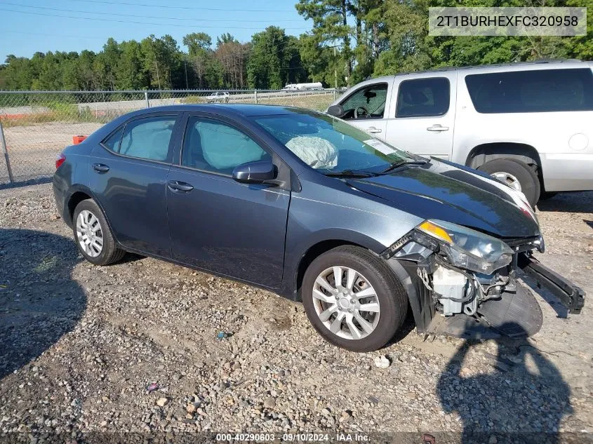 2015 Toyota Corolla Le VIN: 2T1BURHEXFC320958 Lot: 40290603