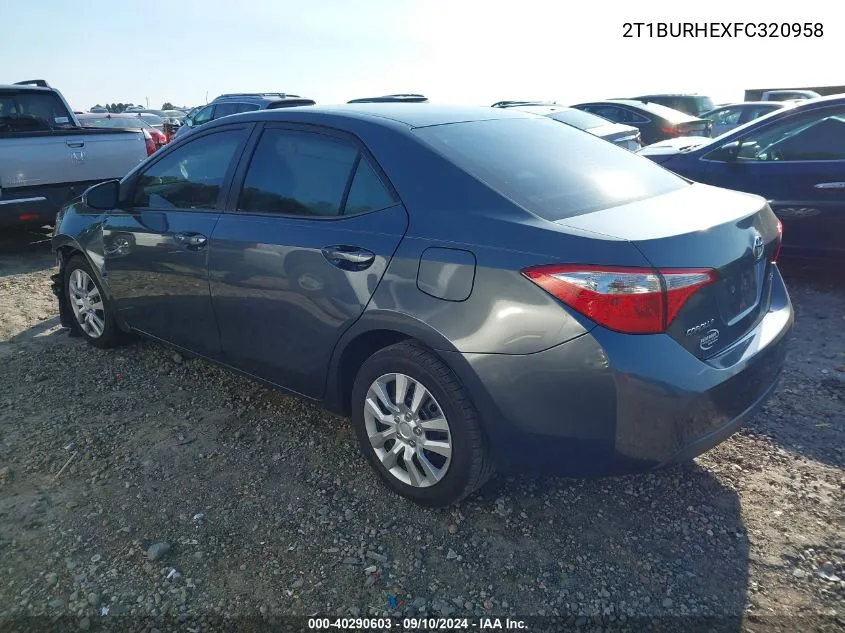 2015 Toyota Corolla Le VIN: 2T1BURHEXFC320958 Lot: 40290603