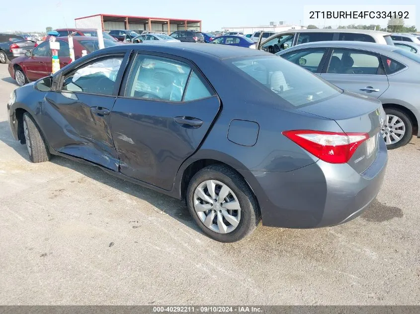 2015 Toyota Corolla L/Le/Le Pls/Prm/S/S Pls VIN: 2T1BURHE4FC334192 Lot: 40292211