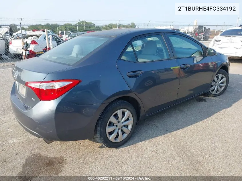 2015 Toyota Corolla L/Le/Le Pls/Prm/S/S Pls VIN: 2T1BURHE4FC334192 Lot: 40292211